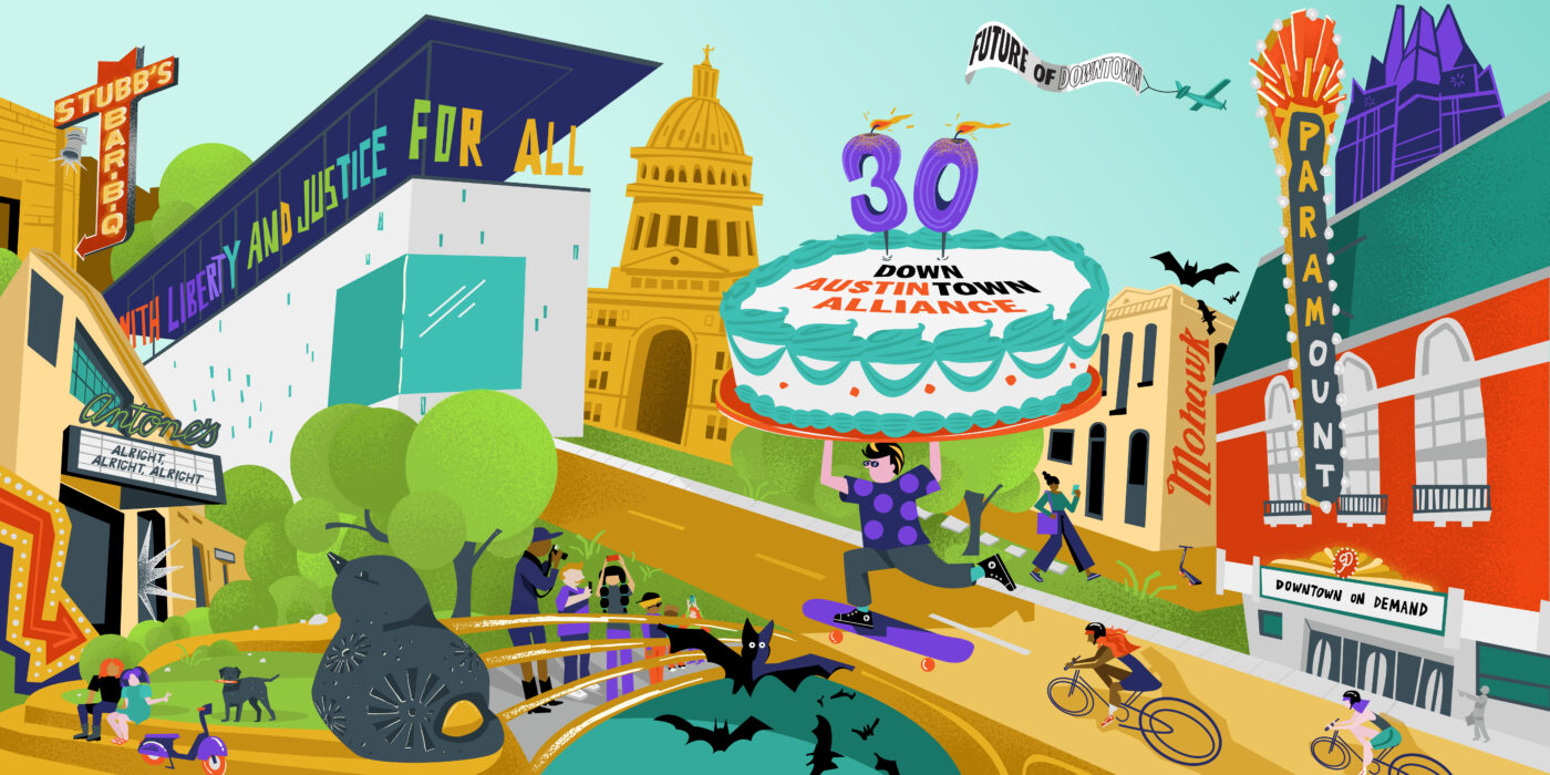 illustration of downtown austin promoting the future of downtown 2023 downtown on demand event