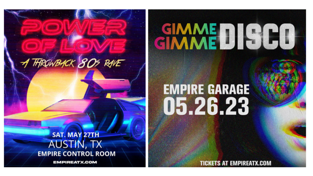 Gimme Gimme disco and Power of Love at the Empire Control Room and Garage