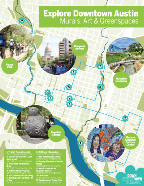 downtown austin art and parks 2023 map for website with all stops listed