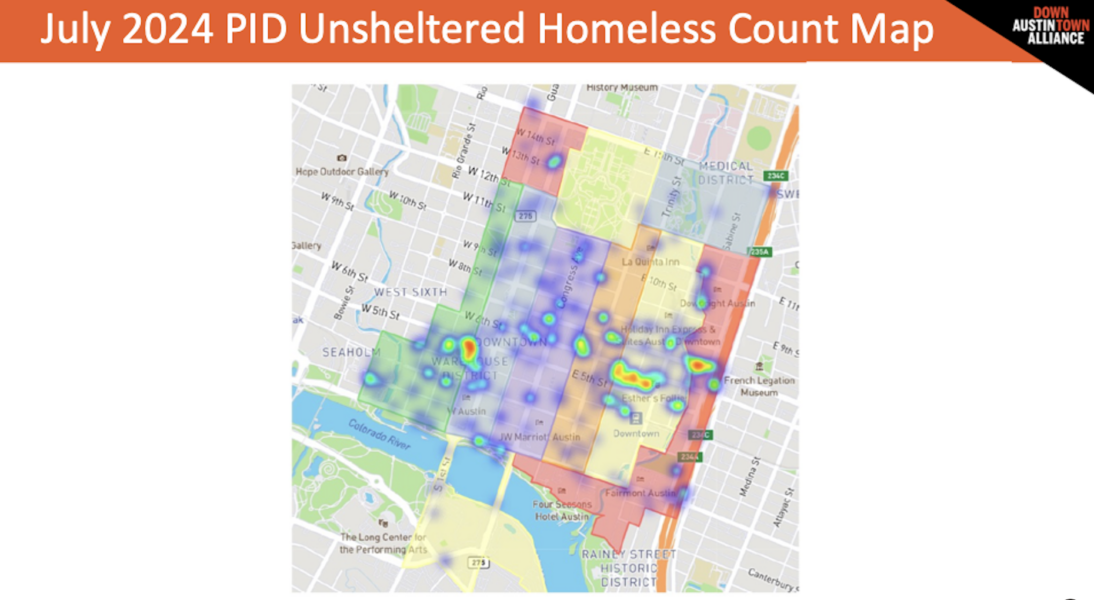 Heat Map of the homeless populations in downtown austin